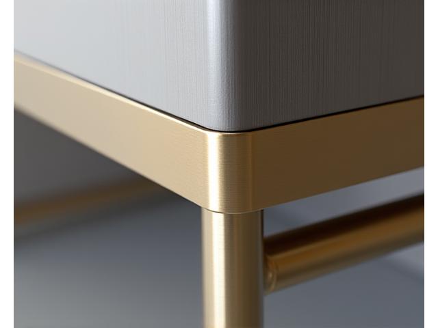 Detalj av børstet stål og messing, med fokus på kvalitet og finish, integrert i et møbel