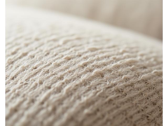 Eksempel på økologisk ulltekstil i et mykt, geometrisk mønster, nærbilde