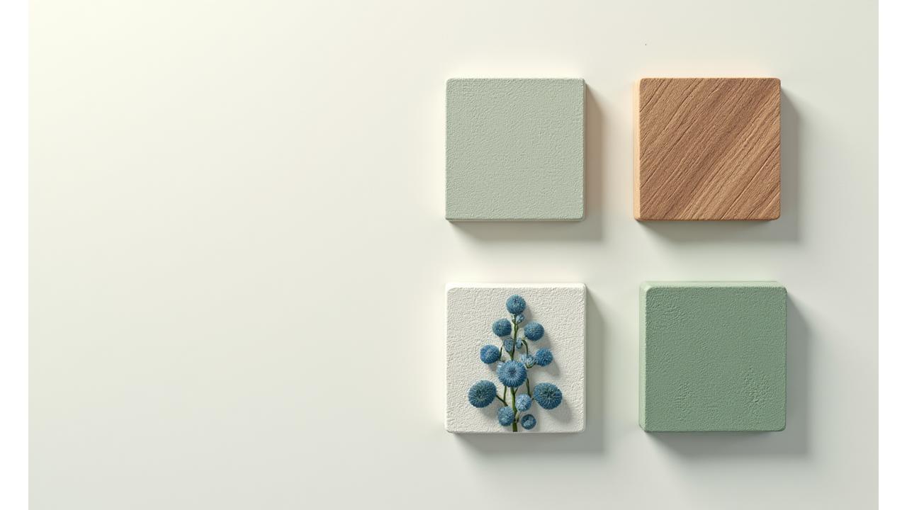 Utvalg av resirkulerte og biobaserte materialprøver for interiørdesign