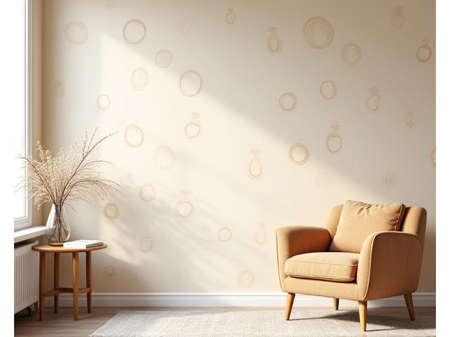 Fibonacci spiralmønster tapet i beige og gråtoner i en rolig stue